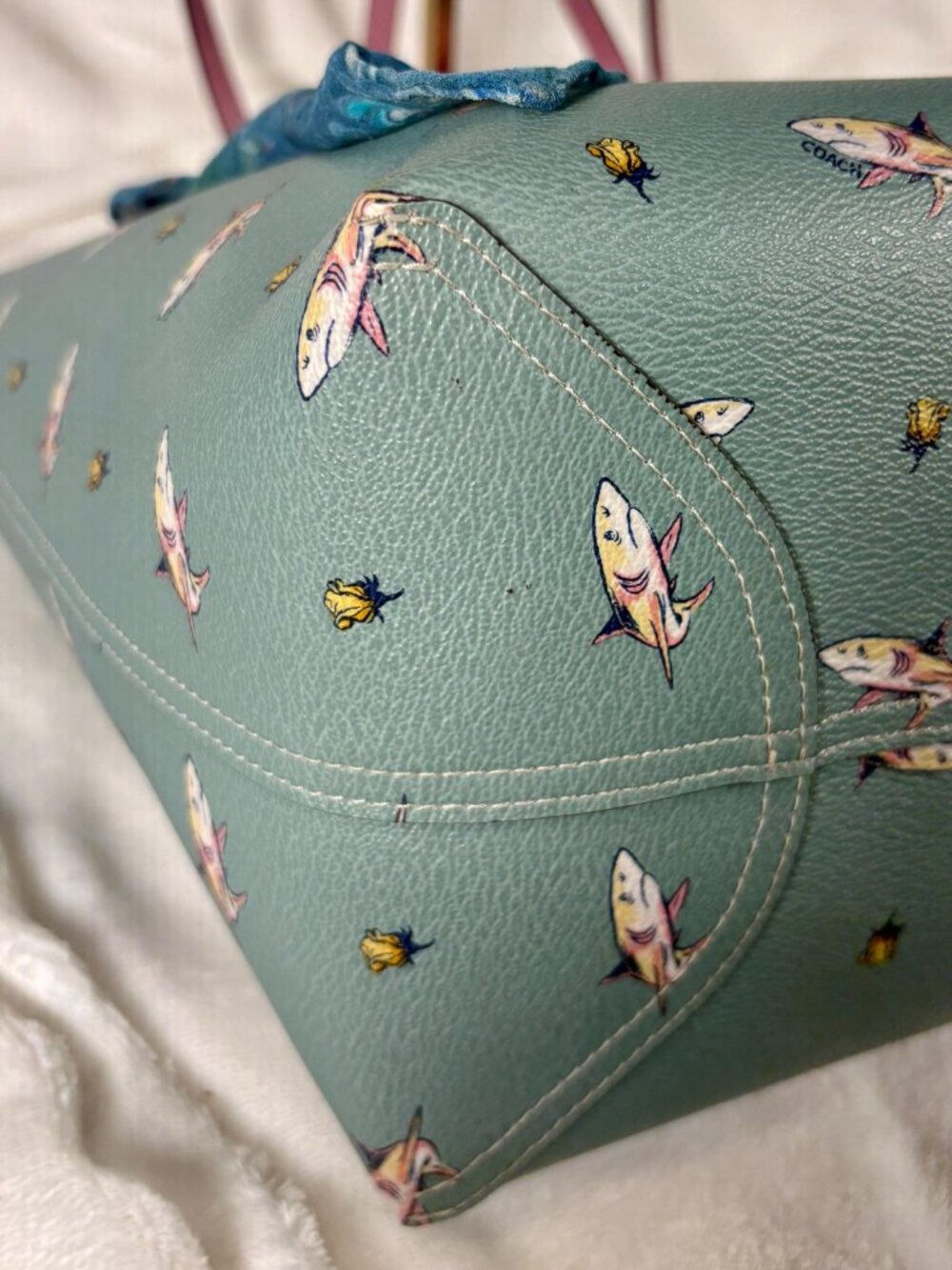 Coach Reversible City Tote with Shark Print, Scarf and Charm - Picture 8 of 12